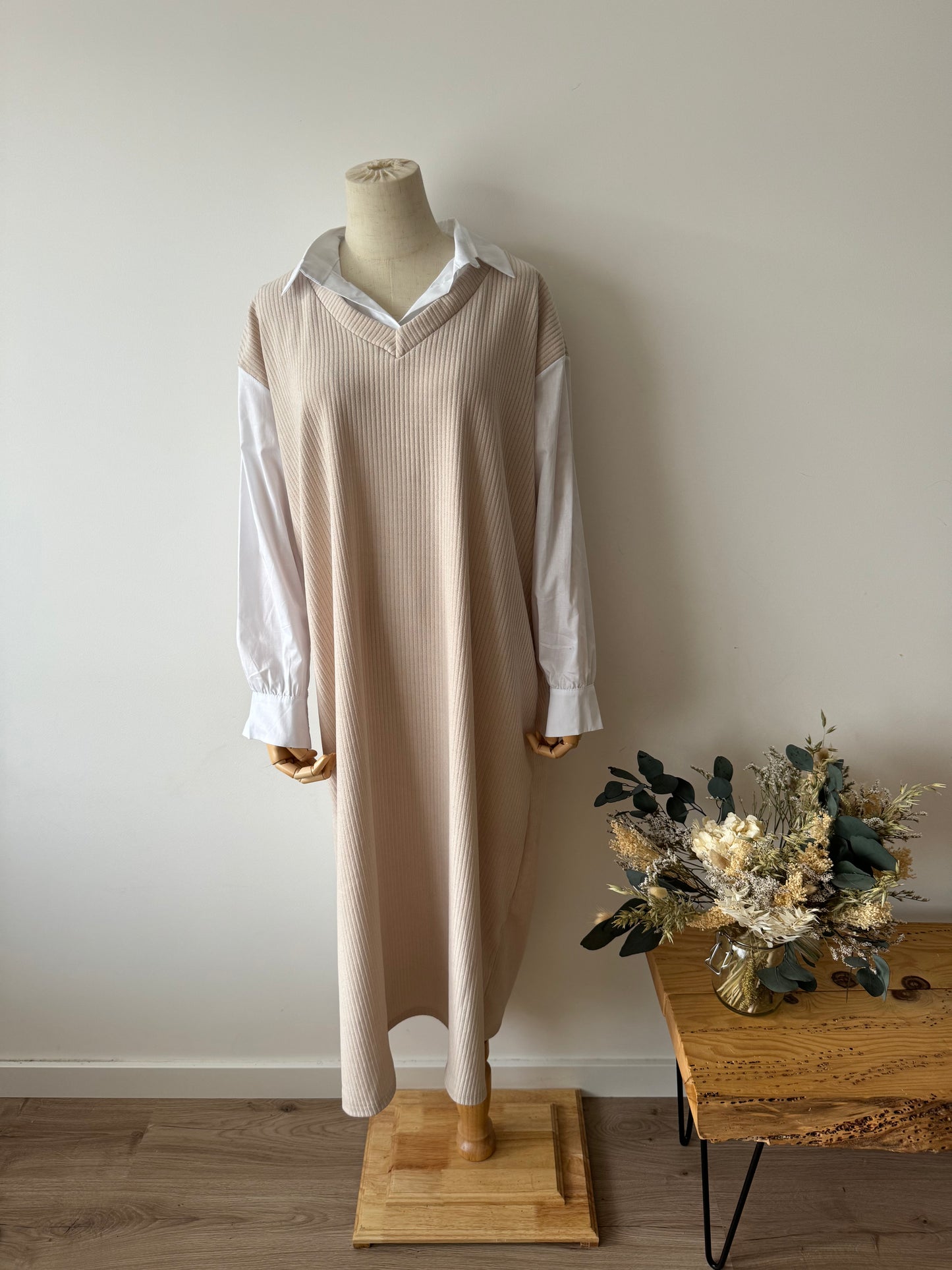 Korean Dress Beige Small